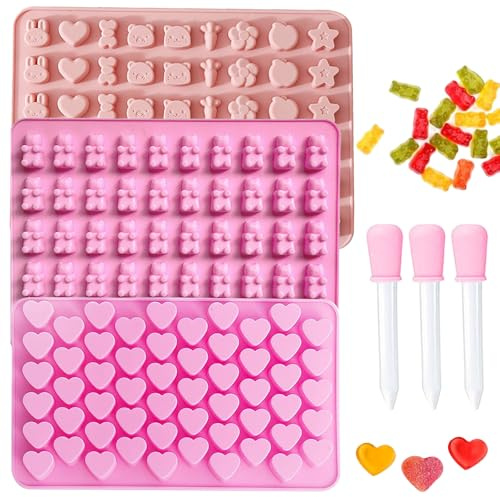 YINZZTRY Moule Silicone Ours Bonbon, Moule Mini Ourson Bonbon, Moules à Bonbons à Gummy, Moules à Forme de Oursons, avec 3 Compte-Gouttes, pour Chocolat, Bonbons, Pudding, Gelée, 3 Pièces
