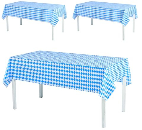 Werownsgso 3 Stück Oktoberfest Tischdecke Deko,137 x 274 cm Bayrisch Tischtuch, Blau Weiß Einweg-Tischdecke, Rechteckig Tischdecke Deko für Bierzelten Haushalt Bayern Feiern Bier Festival
