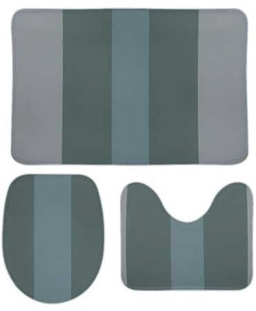 U-Förmiger Teppich Moderne Dunkelgrüne Streifen Wc Vorleger Set 3 Teilig rutschfeste Badezimmer Vorleger 3-Teiliges Wasserabsorbierend Badezimmer-Garnitur Für Badezimmer Badewanne Schlafzimmer