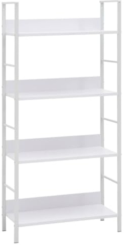 puraday Bücherregal Wohnzimmer 4 Regalböden Weiß 60x27,6x124,5cm DVD-Regale Holzwerkstoff Regal Metall Lagerregal Schmal Metall Massivholz Zimmermöbel Holz Arbeitszimmer Möbel Büro-Regale
