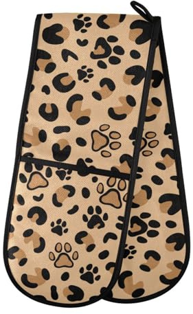 Double Oven Gloves Heat Resistant Leopard Paw Print Double Oven Mitts Pot Holder Heat Protection Oven Gloves for Home Kitchen Baking Cooking BBQ Microwave