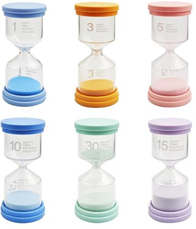 LUCKNIGHT Sanduhren Set für Kinder, 6 Stück Sanduhr, Sanduhr 1/3/5/10/15/30 Minuten, Timer, Kann für das Zeitmanagement in der Küche, im Klassenzimmer, zu Hause Und im Büro Verwendet Werden