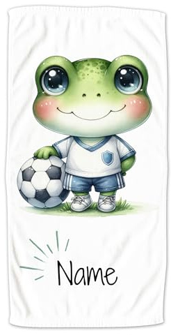 GRAZDesign Fußball Handtuch mit Namen personalisiert, Kinder Badetuch in Zwei Größen, Motiv Frosch - 140x70cm