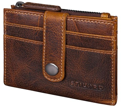 STILORD Caro Echtleder Geldbörse Damen Klein viele Fächer - Praktisches Kredit-Kartenetui 12 Karten Damen mit Münzfach Anti RFID - Multifunktional Wallet in Geschenkbox Farbe:luino - braun