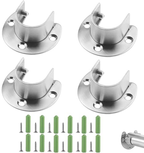4 pièces support Tringle Rideaux Support Barre Penderie en Acier Inoxydable, Réglable Fixation Attache Tringle Rideau pour Tige de 23-28mm de Diamètre