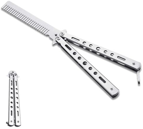 NHQZ Butterfly Kamm Schmetterlings-Kamm Faltbarer Taschenkamm Frühlings Haar Kamm für Haar Barberkamm Haarstyling Zubehör Training Schmetterling Stil Kamm (Silber)