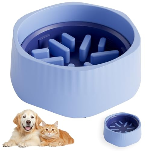 Zephyra 2-in-1 Anti-Schling-Hundenapf für Mittelgroße Hunde und Katzen,Slow Feeder Napf mit Drehbarem Design,Futterstation für Langsames und Normales Fressen,Fördert Gesunde Verdauung（Blau）