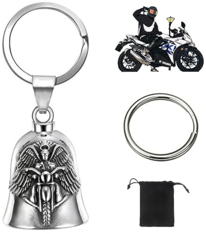 IOURVYA Llavero Moto Campana Guardiana, Campana de Motocicleta de la Guarda de Acero inoxidable con Anillo Colgante Amuleto de Buena Suerte para Bicicletas Coches Motocicletas, Moto