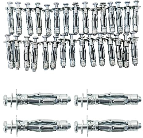 Runseaway 30Pcs M4x32mm Heavy Duty Zinc Plated Steel Molly Bolt Hollow Drive Wall Anchor Screws for Drywall, Plaster, and Tile, Ideal for Home and Professional Use