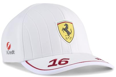 PUMA Scuderia Ferrari F1 Casquette Charles Leclerc 2025 | Numéro de pilote 16 et logo PUMA sur la visière, Écusson Scudetto Ferrari sur le devant, Logos des partenaires sur le côté