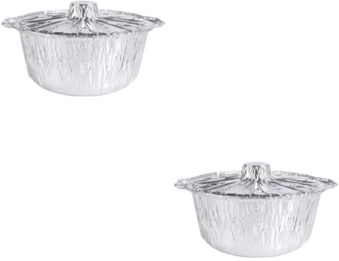 PRETYZOOM 2 Piezas sartén de papel de aluminio sacar el contenedor de comida papel de estaño horno freidora ninja bol sartén para barbacoa de papel de aluminio plato de papel de horno Silver