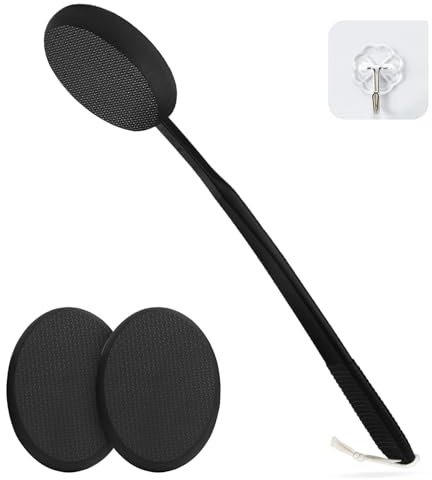 19 Zoll Eincremehilfe für den Rücken – Lotionapplikator mit langem, mit 3 waschbaren Pads, geeignet für Sonnenschutz, Selbstbräuner & Feuchtigkeitscremes(Schwarz)