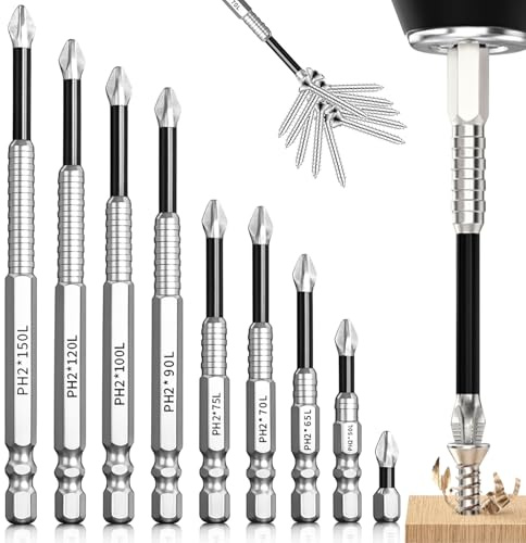 9 Pièces Embouts k5 de Tournevis Cruciformes Antidérapants (25 à 150 mm) à Haute Magnétisme, pour Perceuse Manuelle et Visseuse à Chocs