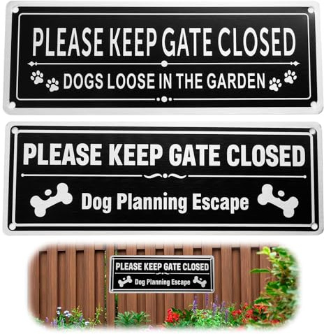 2 Pcs Please Keep Gate Closed Sign, 25 * 9CM Aluminum Dog Planning Escape Loose Warning Signs Close the Gate Signs With Adhesive Backing 4 Drillings Anti-rust Metal UV Resistant for Outdoor Fencing