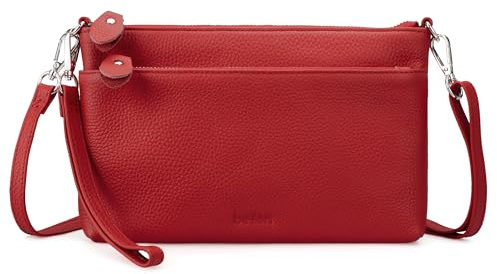 befen Echtleder Handtasche Damen Klein Clutch RFID-Blockierung Umhängetasche Leder Crossbody Bag Damen mit Handgelenkband & Verstellbar Schultergurt, Rot