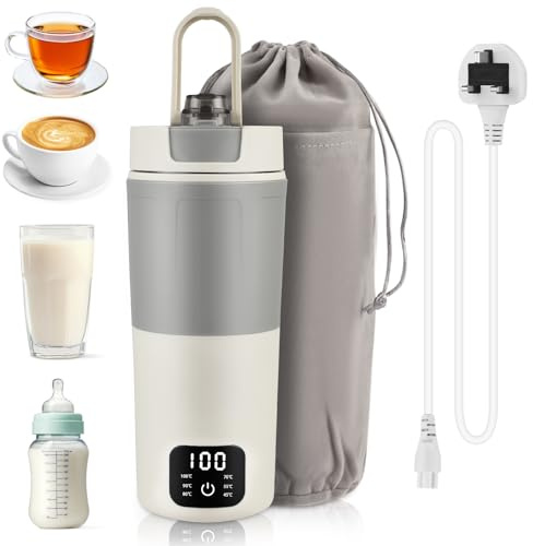Dual-Voltage Portable Travel Electric Kettle, 600 ML Large-Capacity Electric Cup, 6 Temperature Settings + LCD Display, 316 Stainless Steel Material, Automatic Power-Off + Dry Burn Protection (Grey)