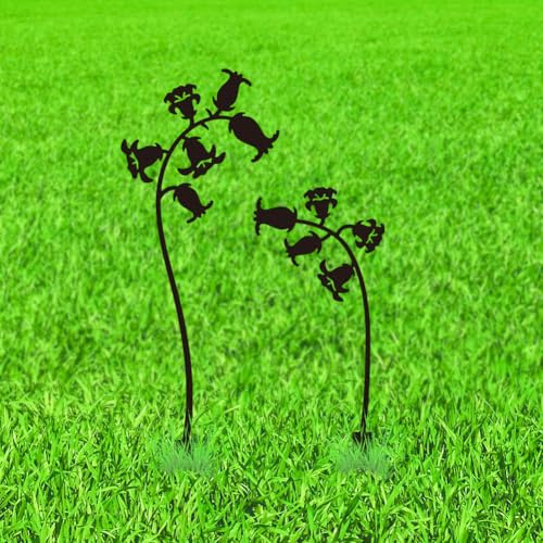 WADORN 2 Piquet de Jardin Décoratif en Métal de Campanule, Silhouette de Campanules Noires Statues D'Extérieur Ornement de Jardin Rustique Cadeaux Décoration Artistique pour Pelouse Extérieure