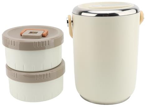 Fictory Récipient alimentaire isotherme de 2 L, en acier inoxydable 304, empilable et portable, couvercles scellés étanches, garde les repas frais pour adultes, blanc