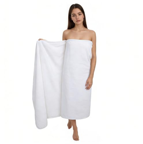 Zepphi Asciugamano da bagno grande XXL, dimensioni 100 x 200 cm, asciugamano da bagno in microfibra di cotone, morbido, assorbente (bianco)