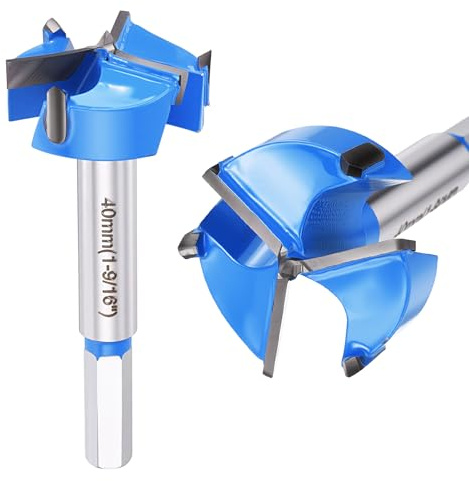 DTGN 40mm Forstner Drill Bit 1-9/16 3 Flutes Tungsten Carbide Blue 1Pack | Good for Wood Plastic Plywood Woodworking Hole Saw Cutter with Hex Shank