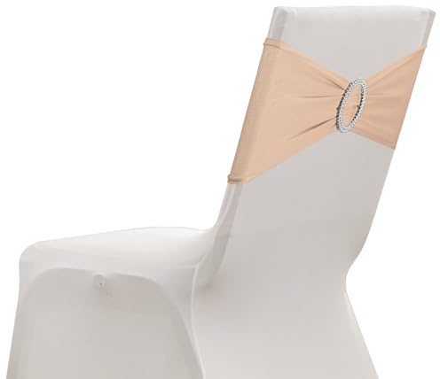 sourcing map Paquete de 10 bandas elásticas para silla, banda elástica para silla con hebilla deslizante, lazos elásticos universales para bodas, fiestas, ceremonias, eventos, decoración, color piel