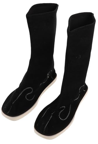 VALICLUD Stivali Hanfu da Uomo Tradizionali in PU Neri Suola Antiscivolo Scarpe da Spettacolo Culturale per Arti Marziali e Danza Taglia 38 Calzature Cinesi a metà Polpaccio per Cosplay