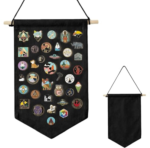 Anstecknadeln Organizer Schwarz Pin Banner, Leinwand Pin Aufbewahrung, Pin Display Broschen Halter Banner für Pin Badges, Rosette & Emaillenadel Aufbewahrung, Hängende Pin Anzeigetafel für Sammler