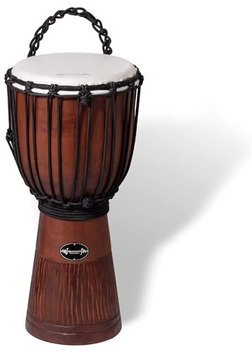 World Rhythm Djembe Drum 60cm (24”) with 11” Synthetic Head | Rope-Tuned Hand-Carved African-Style Drum for Performers, Drum Circles, Schools, Group Workshops