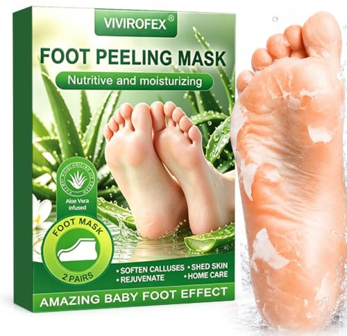 2 Pares Mascarilla Exfoliante para Pies, Calcetines Hidratantes para Pies, Máscara Pies Peeling, Quita Cutículas y Callos, Calcetines Exfoliantes para Mujer y Hombre (Aloe vera)