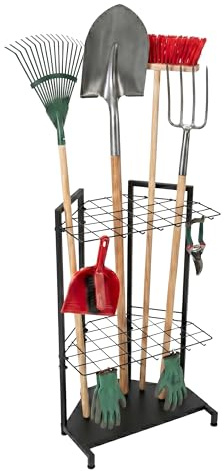 Relaxdays Porta attrezzi per giardino, 34 posti, angoli e nicchie, nero | Garage e capanni, acciaio