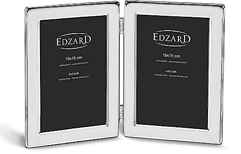 EDZARD Doppel-Bilderrahmen Collage Salerno für 2 Fotos 10 x 15 cm, edel versilbert, anlaufgeschützt, mit Samtrücken, Fotorahmen zum Stellen