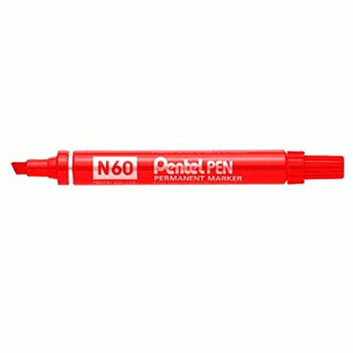 Pentel, pennarello indelebile con punta a scalpello, N60, colore rosso, confezione da 3 pezzi