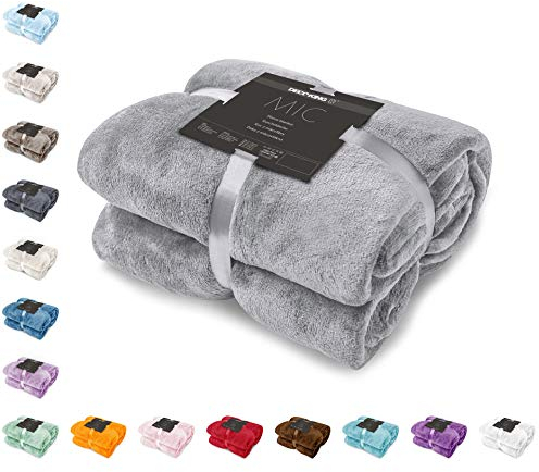DecoKing Kuscheldecke 220x240 cm Silber Decke Microfaser Tagesdecke Fleece weich sanft kuschelig Stahl grau Grey Steel Silver Mic