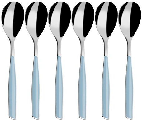 BUGATTI, Glamour, Lot de 6 cuillères à café en Acier Inoxydable 18/10 et poignée Sky Blue, moulure Pro-Tech System, va au Lave-Vaisselle