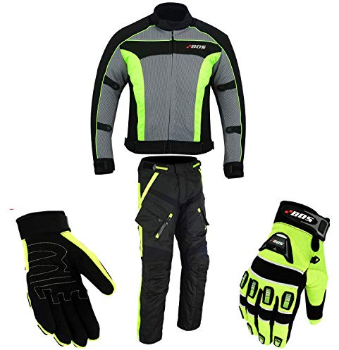 Motorradkombi Biker Motorrad Textil Kombi wasserdichte Jacke, Hosen (L, Neon Grün)
