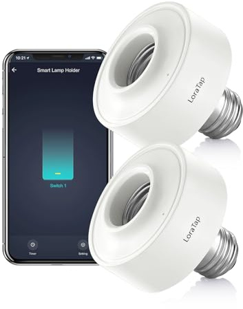 LoraTap Smart WiFi Bulb Socket E26 2 Pack Wi-Fi LED Light Bulb ﻿Timer Lamp Holder Adapter, Voice Control with Amazon Alexa and Google Home, Smart Life App Control from Anywhere by Phone, 30W Max.