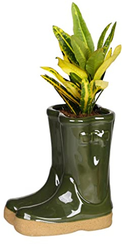 Dibor Green Ceramic Plant Pot Wellington Boot Flower Pot Garden Gift (CR17)