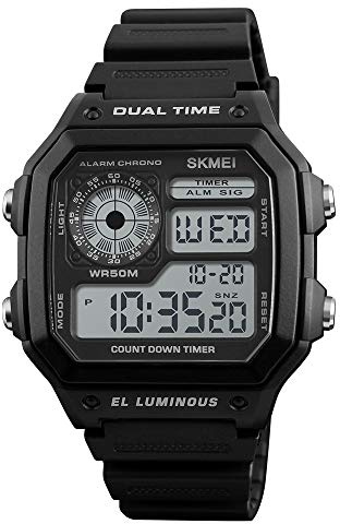 SKMEI Armbanduhr für Herren, Digitale Sportuhr, wasserdicht, mit Dualzeit-Chronograph, Countdown-Alarm, Hintergrundbeleuchtung