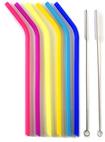 Norpro 471 Reusable Slim Silicone Drinking Straws with 2 Cleaning Brushes,