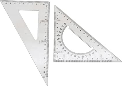 Confezione da 2 righelli triangolari trasparenti, squadra 45 gradi e 60 quadrati squadrette disegno squadrette nautiche matematica righello 18 cm bambino triangolo geometrico