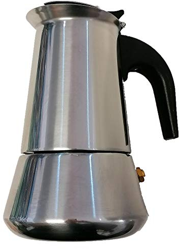 OCEANO Caffettiera Induzione 2 Tazze -Caffettiera Espresso-Moka-in Acciaio Inox con Il Manico e Il Pomelo Nero (2 Tazze Inox)