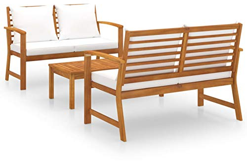 Festnight 3-TLG. Garten-Lounge-Set mit Cremeweiß Auflagen Loungesofa Balkonmöbel Sitzgruppe Holz Sitzgarnitur Ecksofa Gartengarnitur Massivholz Akazie