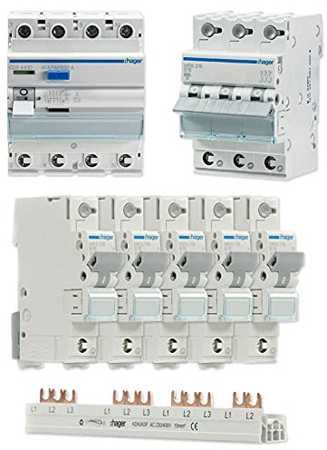 Hager Set 1x FI CDS440D 40a 0,03 + 1x LS-Schalter 3-polig MBS316 + 5x LS-Schalter 1-polig MBS116 + 1x Phasenschiene 3-polig KDN363F