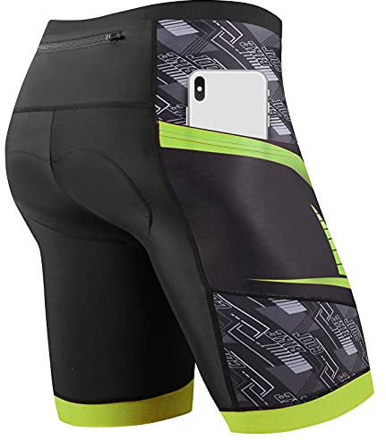 Cycorld Radlerhose Herren mit Sitzpolster 4D, Radhose Herren Fahrradhose Atmungsaktiv Elastische und Schnelltrocknend Bike Hose (Grün, 3XL)