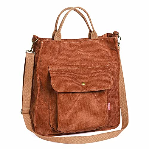 Cord Tasche Damen,Cord Umhängetasche Schultertasche Damen Shopper Lässige Tote Stofftasche für täglichen Gebrauch in Uni,Büro,Schule,Reisen & Einkaufen