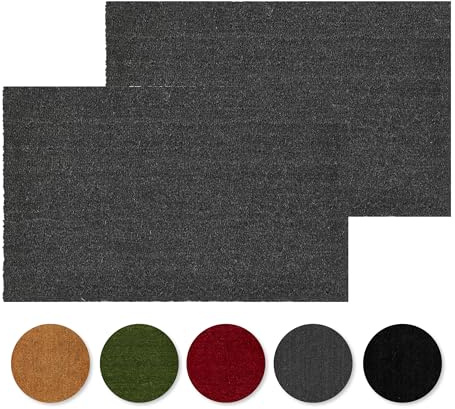 Carpido Zerbino in cocco antiscivolo - Tappetino Grigio Set da 2 50 x 80 cm | Zerbino in fibra naturale sostenibile per interni ed esterni coperti e robusto in fibra di cocco e di facile manutenzione
