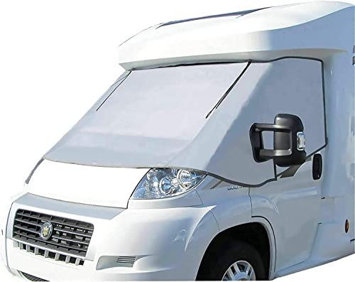 External Thermal Screen Cover Silver Windscreen Insulation with Zip Opening for Fiat Ducato Peugeot Boxer Citroen Relay X250/290 from 2006-2025 Campervan Motorhome Cab Blinds