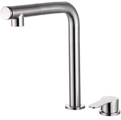 Mischbatterie Küche Vorfenster, Wasserhahn Küche Edelstahl Teleskop Wasser Kalt und Heiß 2 Löcher Spültischarmatur Unterfenster Gebürstet