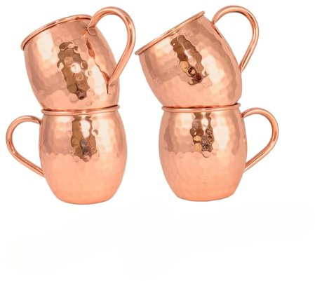 PR INTERNATIONAL Copper Moscow Mule Mugs Set of 4 Copper Hammered Look Moscow Mule Mug Cup Perfect for Any Chilled Beverage