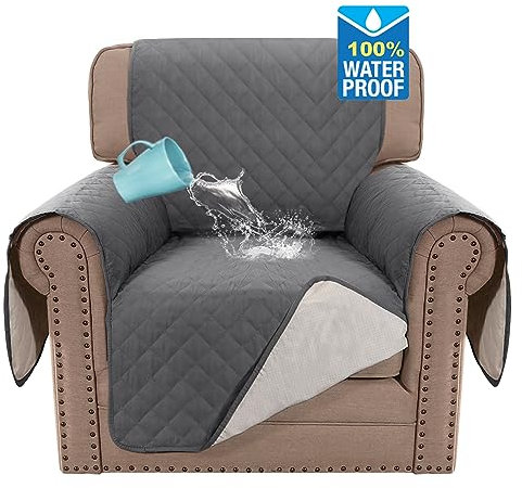 BellaHills Sofa Cover 100% Waterproof Sofa Covers 1 Seater Armchair Covers Triple Non-Slip Sofa Slipcovers for 1 Cushion Chair Washable Sofa Protector for Kids/Pets (Chair 23,Gray)